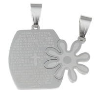 Stainless Steel Couple Pendant, Flower, with letter pattern & for couple, original color  Approx 