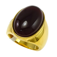 Gemstone Stainless Steel Finger Ring, with Jade Malaysia, gold color plated, natural red, 22mm 