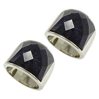 Gemstone Stainless Steel Finger Ring, with Blue Goldstone, natural & faceted, 19mm 