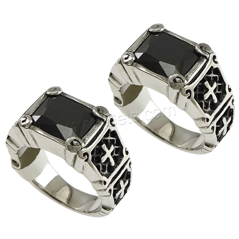 Stainless Steel Finger Ring, with Glass, different size for choice & faceted & blacken, black, 11mm, Sold By PC