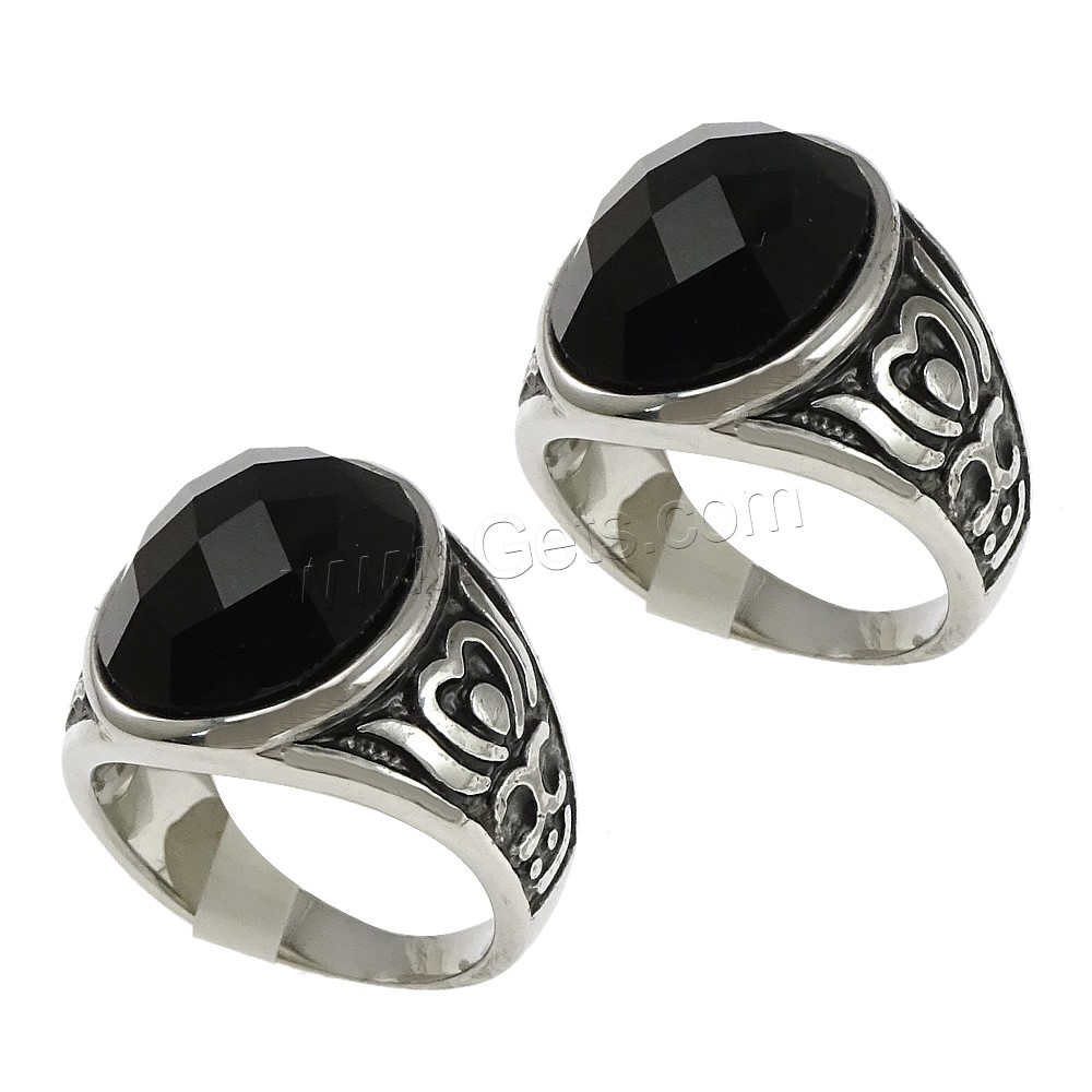 Stainless Steel Finger Ring, with Glass, different size for choice & faceted & blacken, black, 18mm, Sold By PC