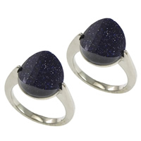 Gemstone Stainless Steel Finger Ring, with Blue Goldstone, natural 12mm 