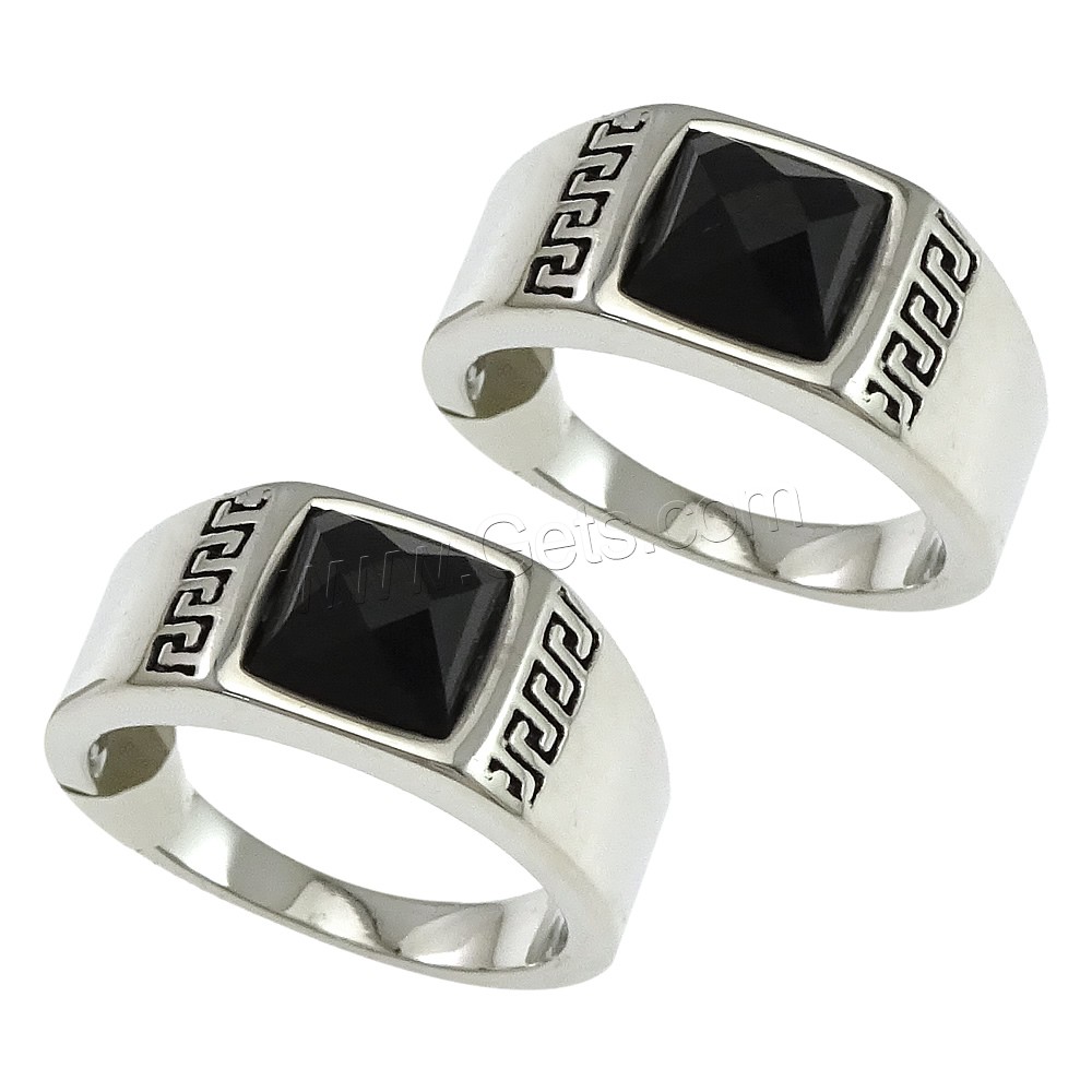 Stainless Steel Finger Ring, with Glass, different size for choice & faceted & blacken, black, 8mm, Sold By PC