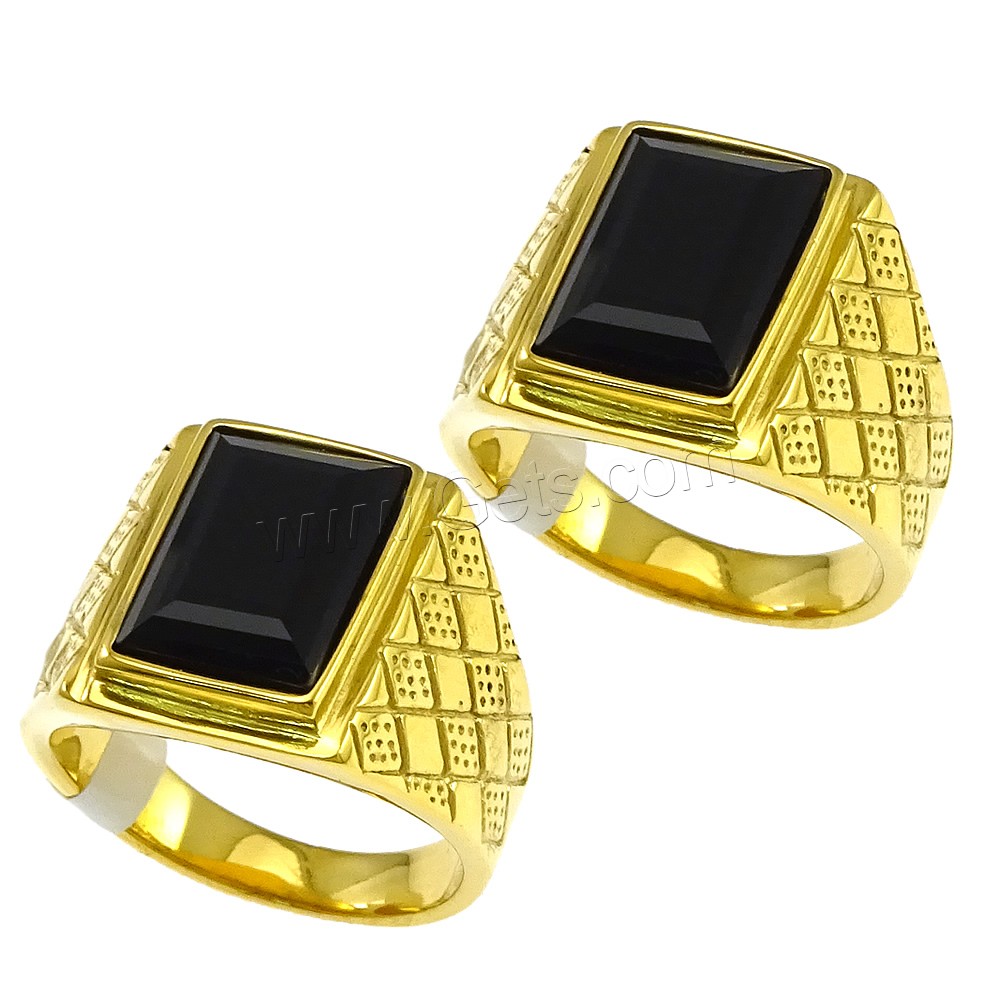Stainless Steel Finger Ring, with Glass, gold color plated, different size for choice & faceted, black, 18mm, Sold By PC
