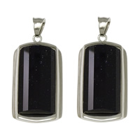 Blue Goldstone Pendants, Stainless Steel, with Blue Goldstone, Rectangle, natural Approx 