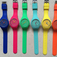 Мужская наручные часы, Силикон, с Стеклянный, китайское движение, цинковый сплав пряжка, Платиновое покрытие платиновым цвет, регулируемый, Много цветов для выбора, 43mm, 19mm, длина:Приблизительно 8 дюймовый, продается PC