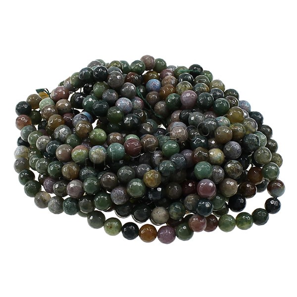 Natural Indian Agate Beads, Round, more sizes for choice & faceted, mixed colors, Hole:Approx 1-1.5mm, Length:Approx 15 Inch, Sold By Strand
