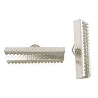 Iron Ribbon Crimp End, Rectangle, plated, textured 