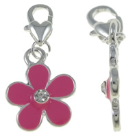 Zinc Alloy Lobster Clasp Charm, Flower, silver color plated, enamel & with rhinestone, nickel, lead & cadmium free Approx 2mm 