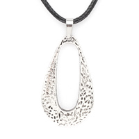PU Leather Cord Necklace, Zinc Alloy, with PU Leather, with 5cm extender chain, Teardrop, antique silver color plated, hammered, nickel, lead & cadmium free Approx 17 Inch 