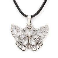 PU Leather Cord Necklace, Zinc Alloy, with PU Leather, with 5cm extender chain, Butterfly, antique silver color plated, nickel, lead & cadmium free Approx 17 Inch 