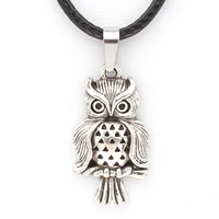 PU Leather Cord Necklace, Zinc Alloy, with PU Leather, with 5cm extender chain, Owl, antique silver color plated, nickel, lead & cadmium free Approx 17 Inch 