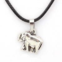 PU Leather Cord Necklace, Zinc Alloy, with PU Leather, with 5cm extender chain, Elephant, antique silver color plated, nickel, lead & cadmium free Approx 17 Inch 