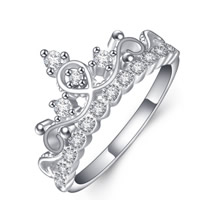 Cubic Zirconia Sterling Silver Finger Ring, 925 Sterling Silver, Crown & with cubic zirconia, 10mm 