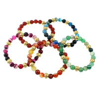 Agate Bracelets, with Stainless Steel, gold color plated, natural & flower cut 8mm Approx 7.5 Inch 