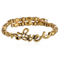 Adjustable Wire Bangle, Zinc Alloy, with Iron, word love, antique gold color plated, charm bracelet & with letter pattern, nickel, lead & cadmium free, 65mm, Inner Approx 60mm Approx 7 Inch 