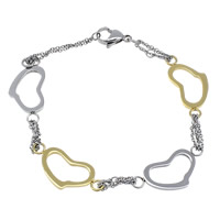 Two Tone Stainless Steel Bracelets, Heart, plated, oval chain Approx 8 Inch 