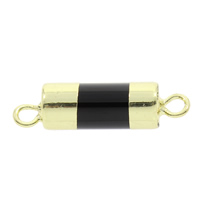 Black Agate Connector, with Brass, Column, natural, 1/1 loop Approx 2mm 