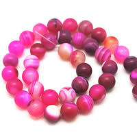 Natürliche Streifen Achat Perlen, rund, verschiedene Größen vorhanden & satiniert, rosakarmin, Bohrung:ca. 1-1.2mm, Länge:ca. 15 ZollInch, verkauft von Strang