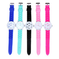 Unisex Wrist Watch, Zinc Alloy, with Glass & Silicone, Chinese movement, platinum color plated, with painted & adjustable 40mm, 20mm Approx 9.5 Inch 