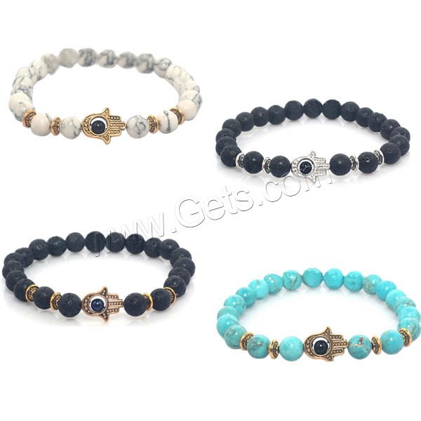 Hamsa Bracelets, Gemstone, with Zinc Alloy, plated, Islamic jewelry & different materials for choice, 8mm, Length:Approx 7.4 Inch, Approx 22PCs/Lot, Sold By Lot