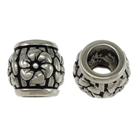 Perles European en acier inoxydable, tambour, avec le motif de fleurs & sans filetage & noircir Environ 6mm, Vendu par PC