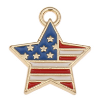 Цинкового сплава звезда кулон, цинковый сплав, Звезда, плакирован золотом, картина флага Соединенных Штатов Америки & эмаль, разноцветный отверстие:Приблизительно 2mm, продается PC