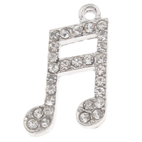 Musical Instrument Shaped Zinc Alloy Pendants, Music Note, platinum color plated, with rhinestone Approx 1mm 
