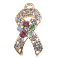 Awareness Ribbon Pendant, Zinc Alloy, gold color plated, with rhinestone Approx 1.5mm 