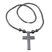 Non Magnetic Hematite Necklace, stainless steel screw clasp, Cross Approx 19 Inch 