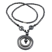 Non- magnetische Hämatit Halskette, Edelstahl Schraubschließe, Kreisring, 38x38x4mm, Länge:ca. 20 ZollInch, verkauft von Strang
