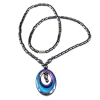 Non Magnetic Hematite Necklace, stainless steel screw clasp, Flat Oval, colorful plated Approx 17 Inch 