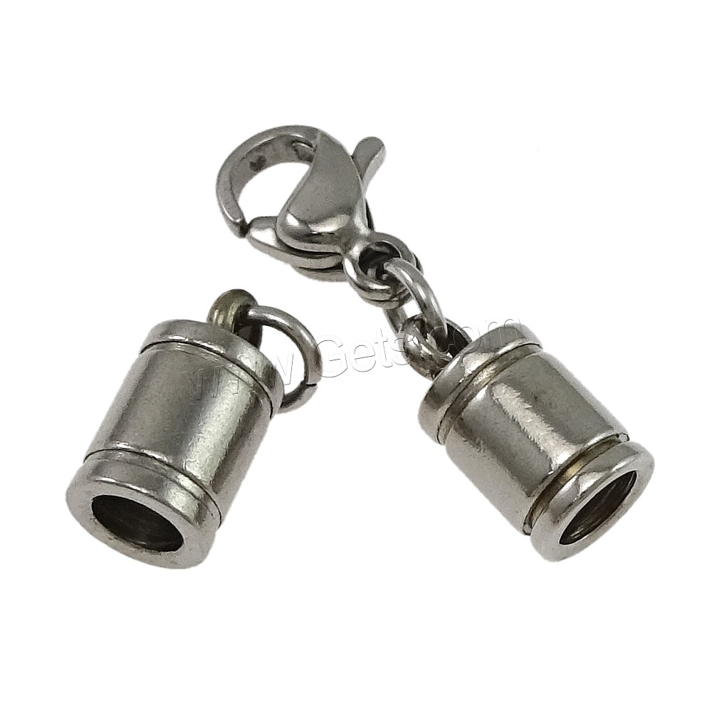 Stainless Steel Lobster Claw Cord Clasp, more sizes for choice & with end cap, original color, Hole:Approx 4mm, Sold By Set