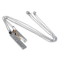 Paar Edelstahl Halskette, 316 L Edelstahl, Rechteck, plattiert, für paar & mit tschechischem Strass, 8x35mm, 6x30mm,2mm,1.5mm, Länge:ca. 17-19.5 ZollInch, verkauft von Paar