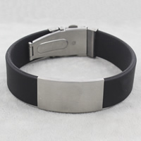 Silicone Stainless Steel Bracelets, with Silicone, black Approx 8 Inch 