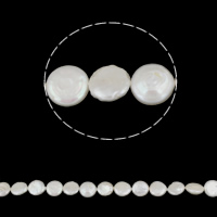 Бусины из искусственного пресноводного жемчуга в форме монеты, Пресноводные жемчуги, Плоская форма, натуральный, белый, 11-12mm, отверстие:Приблизительно 0.8mm, длина:Приблизительно 15.7 дюймовый, продается Strand