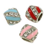 Enamel Zinc Alloy European Beads, Drum, platinum color plated, without troll & with rhinestone Approx 5mm 