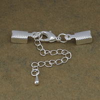 Brass Lobster Claw Cord Clasp, plated, with cord tip & with extender chain 