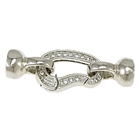 Sterling Silver Snap Clasp, 925 Sterling Silver, plated, with end cap & micro pave cubic zirconia 31mm Approx 