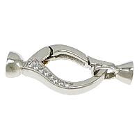 Sterling Silver Snap Clasp, 925 Sterling Silver, plated, with end cap & micro pave cubic zirconia 29mm Approx 