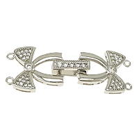 Sterling Silver Fold Over Clasp, 925 Sterling Silver, Bowknot, plated, with connector bar & micro pave cubic zirconia 40mm Approx 1mm 