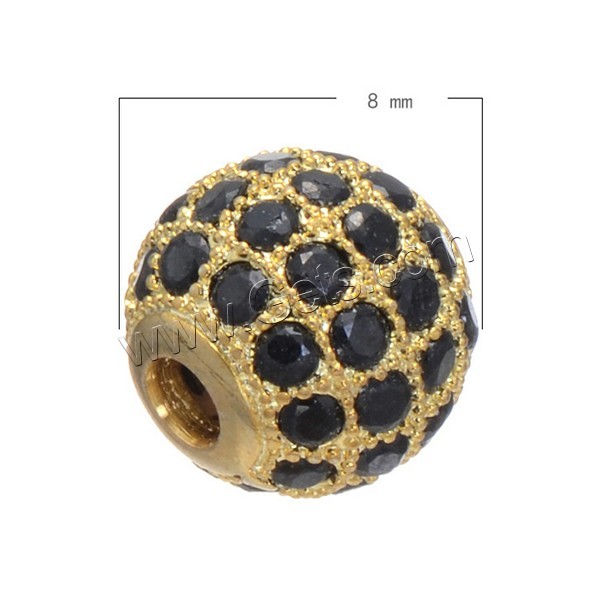 Perle en argent sterling zircone cubique pavent, argent sterling 925, Rond, Placage, pavé de micro zircon, plus de couleurs à choisir, 8mm, Trou:Environ 3mm, Vendu par PC