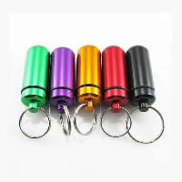 Aluminium Pill Bottle Schlüsselanhänger, Spritzlackierung, wasserdicht, gemischte Farben, 17x48mm, verkauft von PC
