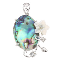Zinc Alloy Shell Pendants, with Freshwater Shell & Abalone Shell, Flat Oval, platinum color plated, natural & with rhinestone, nickel, lead & cadmium free Approx 