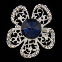 Crystal Brooch, Zinc Alloy, with Crystal, Flower, silver color plated, faceted & with rhinestone, nickel, lead & cadmium free 