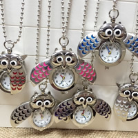 Watch Necklace, Zinc Alloy, with iron chain & Glass, Owl, platinum color plated, ball chain & enamel, mixed colors Approx 24 Inch 