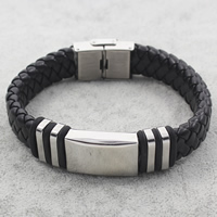 Men Bracelet, Stainless Steel, with PU Leather & Silicone Approx 8 Inch 