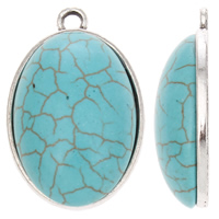 Synthetic Turquoise Pendants, Zinc Alloy, with Synthetic Turquoise, Flat Oval, antique silver color plated, nickel, lead & cadmium free Approx 2mm 