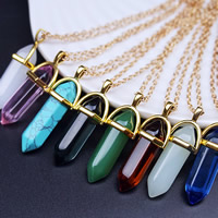 Gemstone Necklaces, with 2lnch extender chain, pendulum, gold color plated, natural & oval chain, 36- Approx 18 Inch 