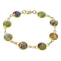 Stainless Steel Chain Bracelets, with Murano Millefiori Lampwork, plated, bar chain Approx 8 Inch 